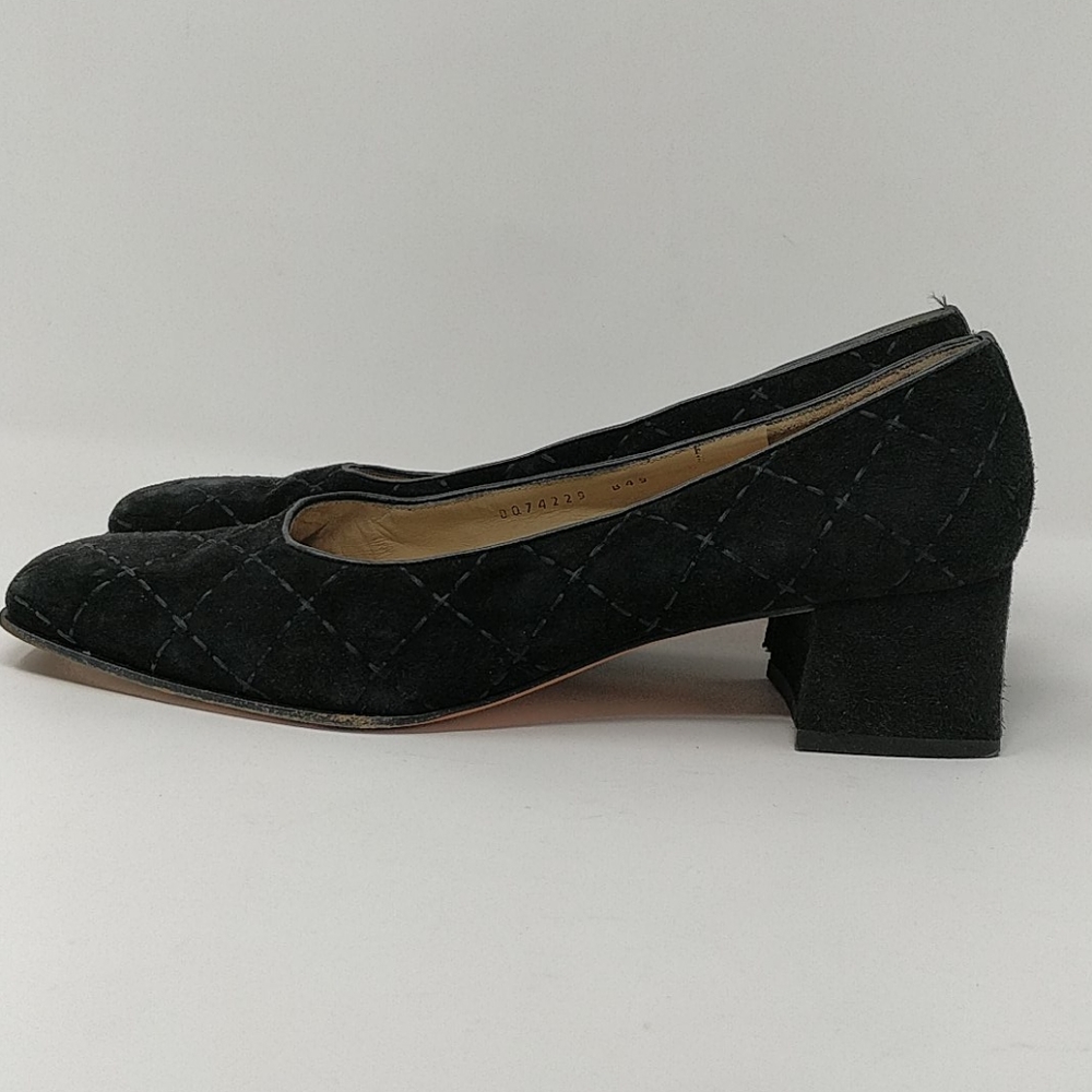 Salvador Ferragamo Black Quilted Suede Shoe 9½ 2A - Picture 3 of 8